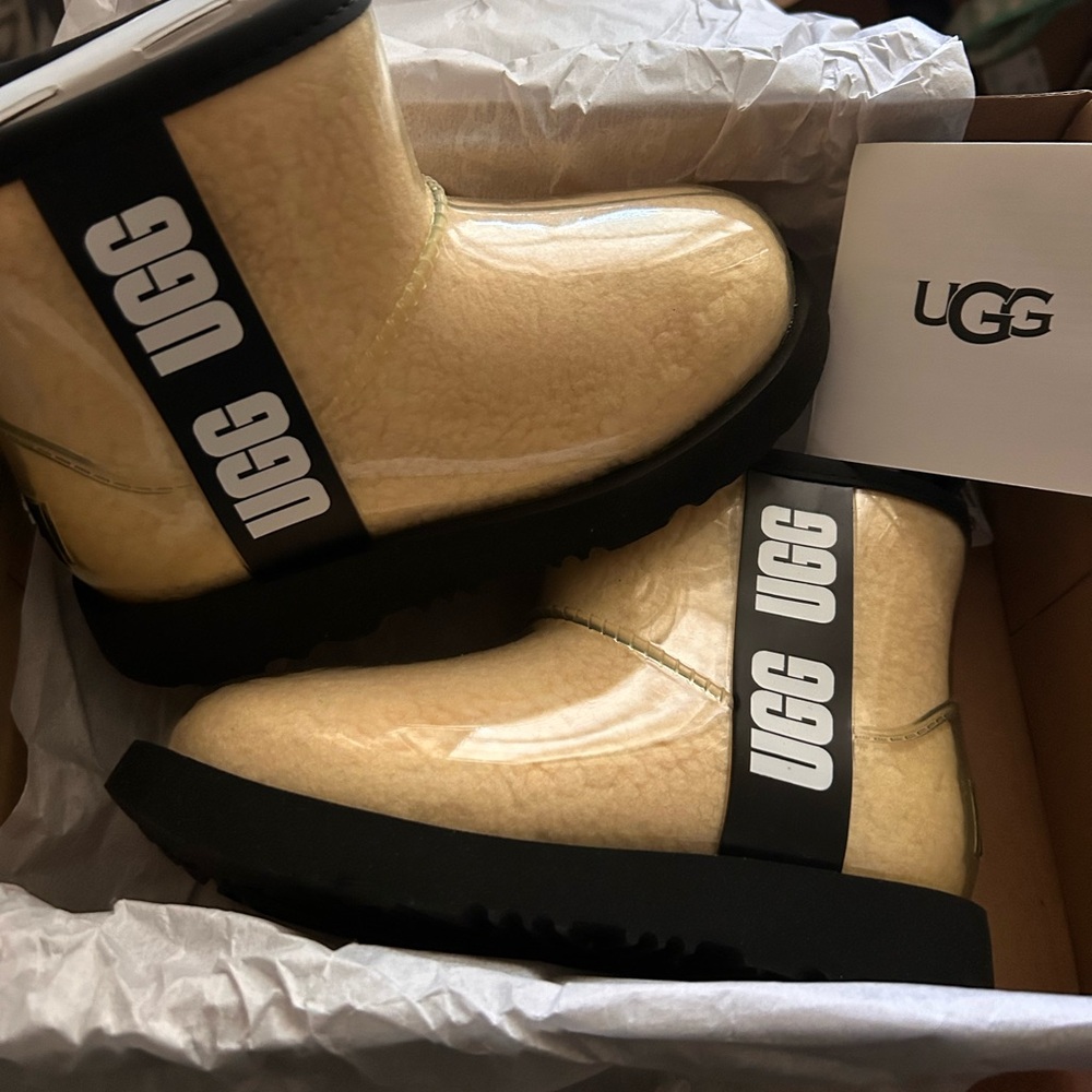 UGG Tan Shearling Boots with Black Accents